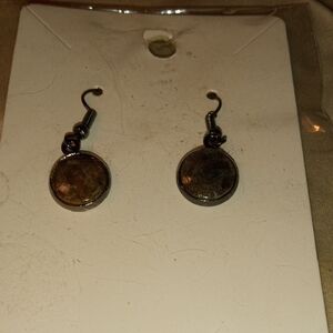 Elegant Brown Dangle Earrings Hand Made Nebraska River Rock
